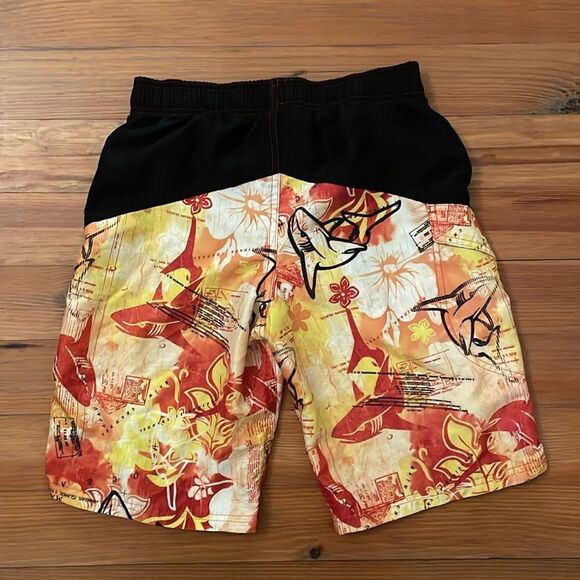 OP Ocean Pacific Hawaiian Board Shorts Swim Trunks Boys Size Large 10-11 Sharks - Picture 3 of 11